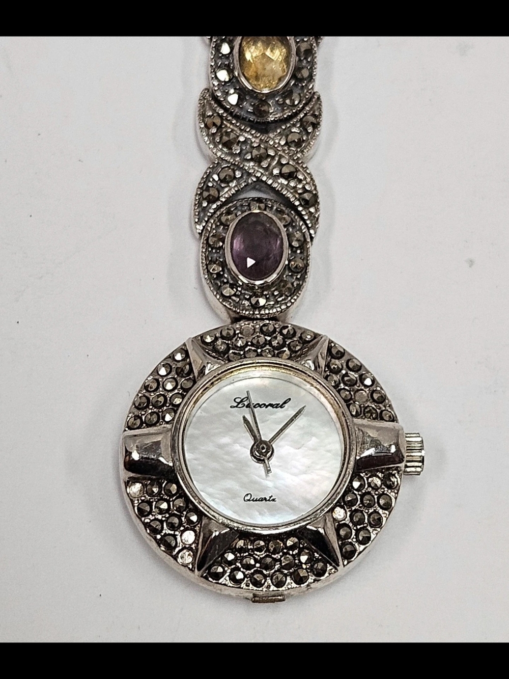 Lacoste Silver-Tone Crystal Mother-of-Pearl Women's Pendant Watch